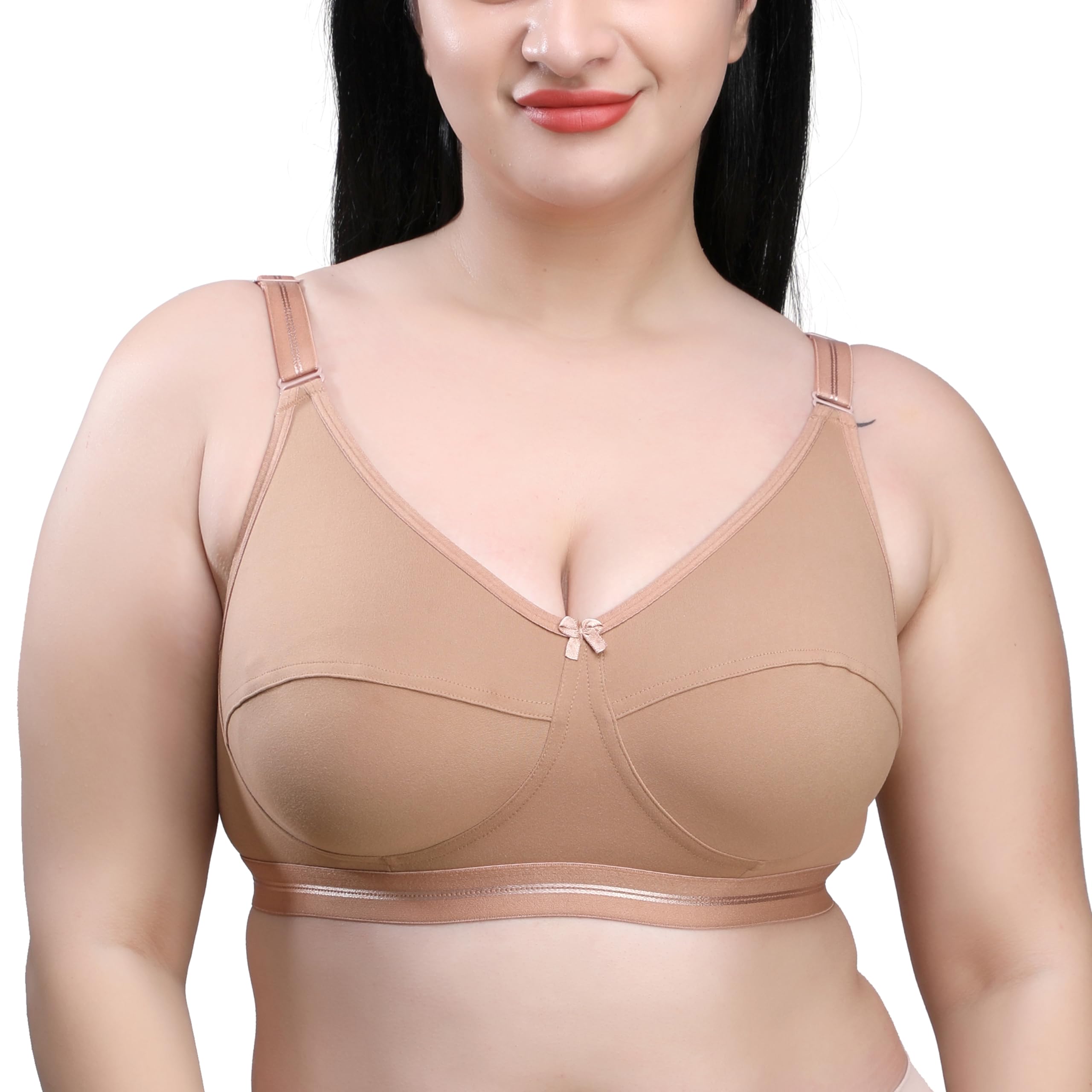 Lycra Blend Seamed Non Padded Full Coverage Non-Wired Back Closure Women Everyday Bra-image-42