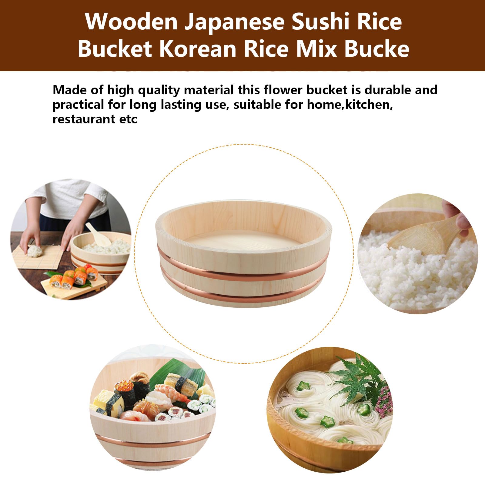 Recipiente de mezcla de arroz para sushi, hangiri de madera para preparación de arroz, cuenco de sushi japonés para restaurantes y cocinas domésticas
