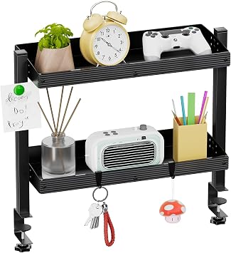 2-Tier Clamp-On Desk Shelf, 17 inch Metal Desktop Organizer