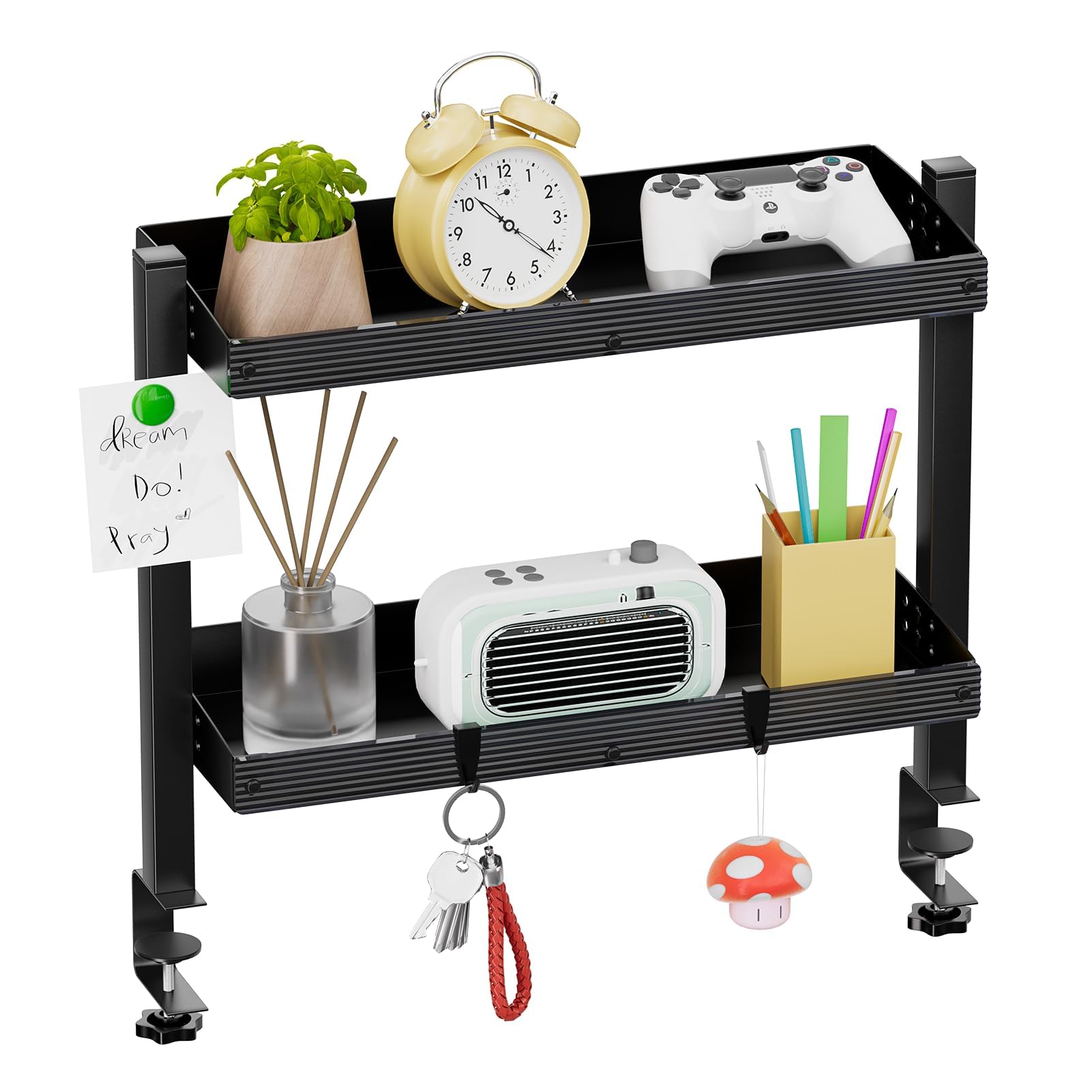OUKMIC 2-Tier Clamp-On Desk Shelf, 17 inch Metal Desktop Organizer