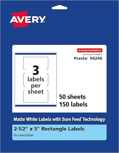 Miniatura 12 de Avery Matte White Rectangle Labels, Sure Feed Technology, 2.5" x 5", 75 Matte White Printable Labels