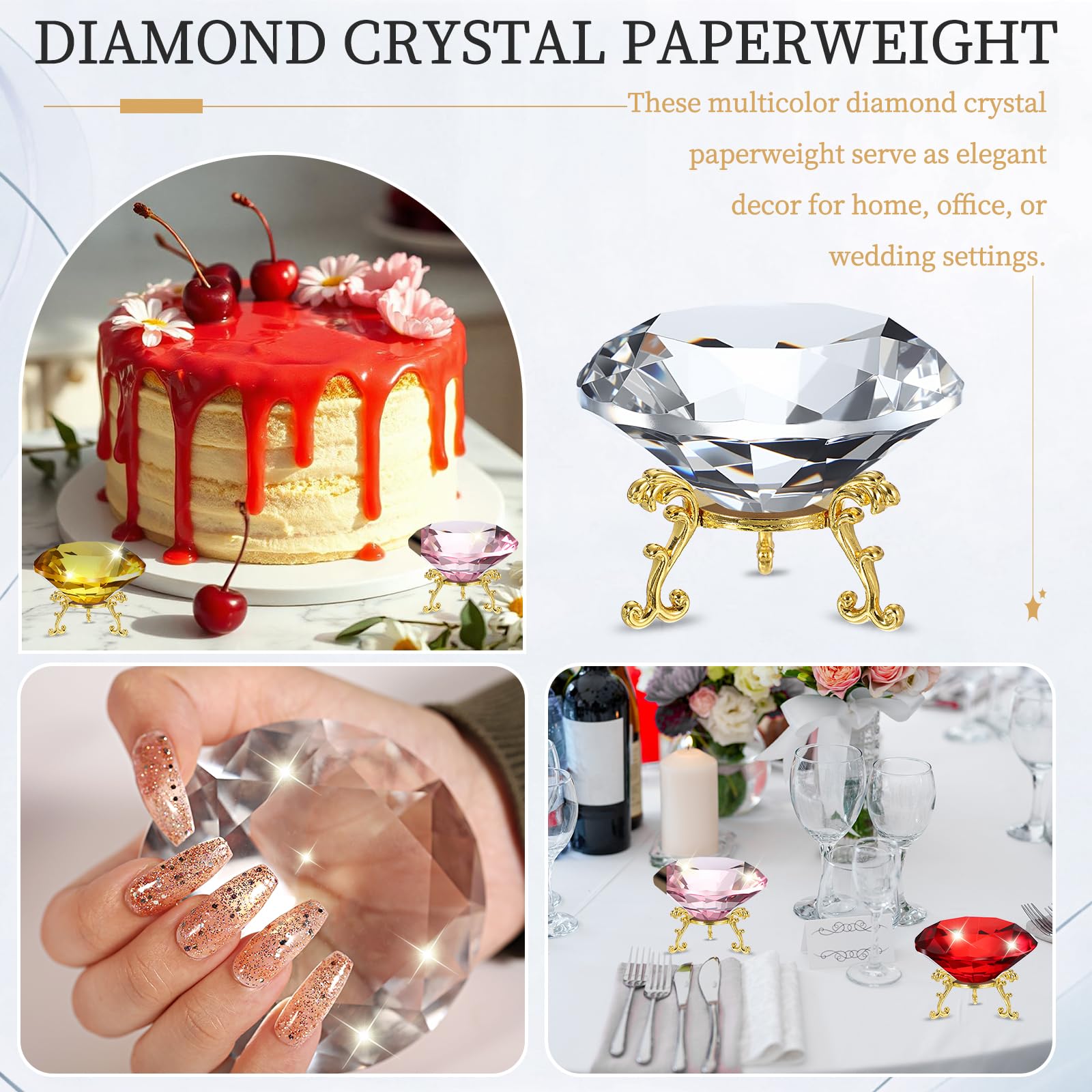 PATIKIL Pisapapeles de Cristal con Forma de Diamante 100mm Base de Metal Dorado 25 Piezas Decoración de Escritorio