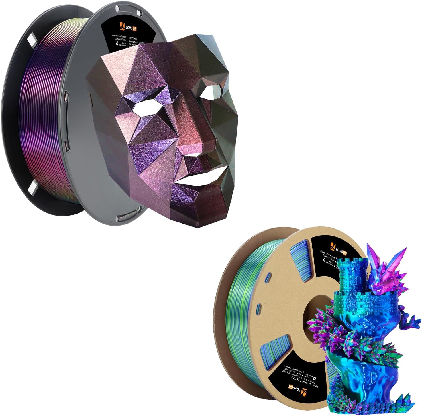 2 Pack PLA Printer Filament 1.75mm, Galaxy Wine Red& Tricolor Silk Green-Red-Blue,Dimensional Accuracy +/-0.02mm, 2KG