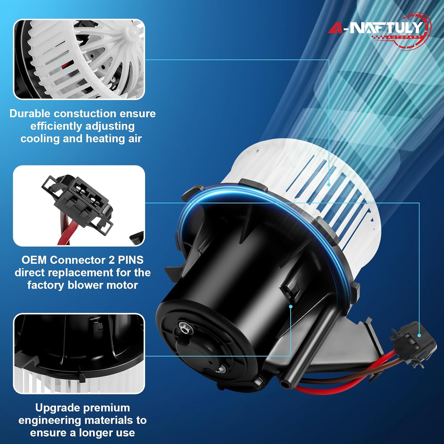 AC Blower Motor Fan Fits for 2009 2010 2011 2012 Audi A4 Q5 A5 S4 S5, 2013-2016 Audi Q5 2.0L L4 Full Hybrid EV-Gas (FHEV), HVAC Heater Blower Motor Replaces 700291 8K1820021C
