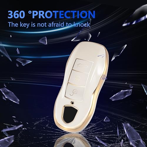 Miniatura 5 de Funda para llavero Porsche con llavero de moda para Porsche 911 Cayenne Panamera Macan, oro y blanco