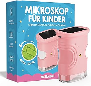 Edubini Digitales Mikroskop für Kinder [1000-fache Vergrößerung] - Tragbares Taschenmikroskop für Garten, Wald & Experimente - Kindermikroskop Spielzeug mit digitalem HD-Bildschirm [inkl Fotofunktion]