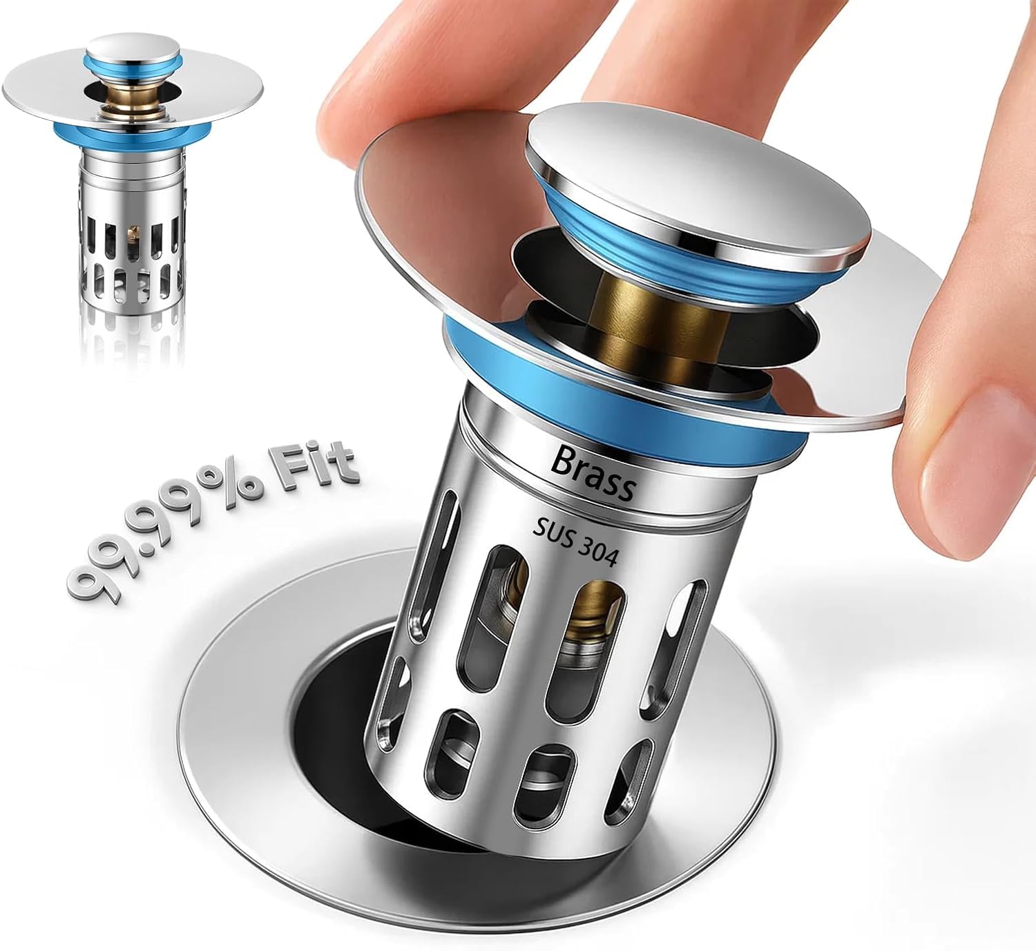Photo 1 of (All Metal) Bathroom Sink Stopper, Pop Up Drain Strainer for Bathroom Sink, Sink Plug Hair Catcher, Silent Popper Core w/Removable Filter Basket,Fit 1.05~2.0''Basin (Chrome, 1 Pack)