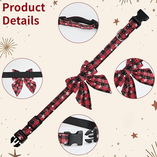 Foto 3 de 8 de KOOOGEAR 2 collares de Navidad para gatos y perros, collar de gato con lazo, copo de nieve con Navidad