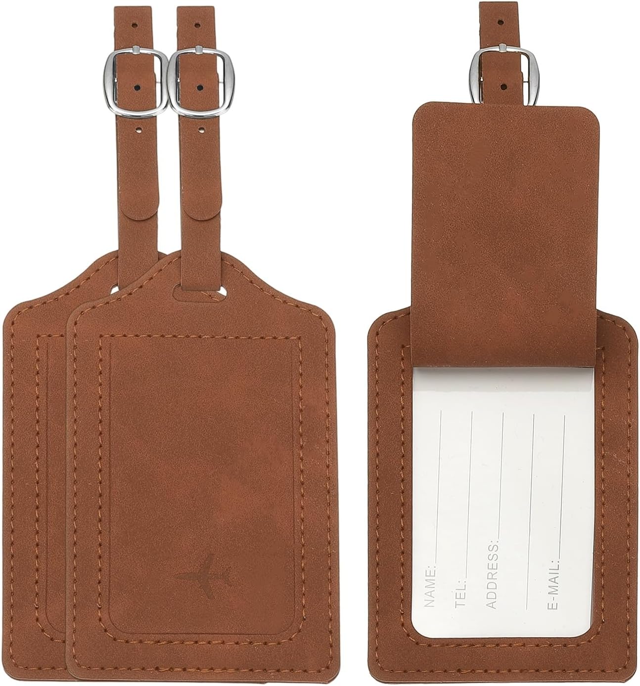 PATIKIL Suitcase Tags, Bronze Leather Luggage Name Tags Travel Accessories Airplane Essentials with Private Protection for Flying Hotel Check in Luggage Bags Men Women, 3 Pcs PATIKIL Suitcase Tags, Bronze Leather Luggage Name Tags Travel Accessories Airplane Essentials with Private Protection for Flying Hotel Check in Luggage Bags Men Women, 3 Pcs