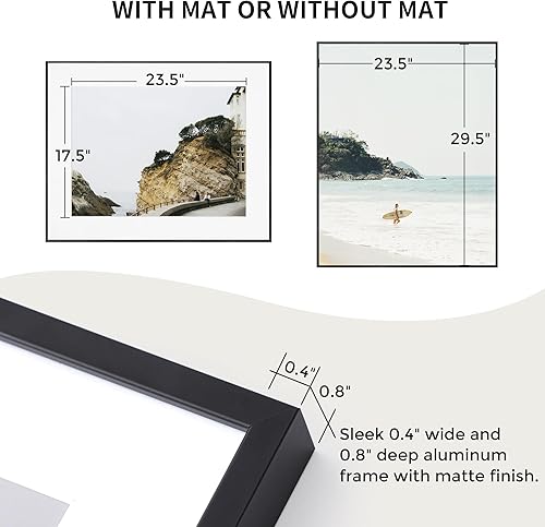 Miniatura 78 de Fun Memories Portarretratos de metal de 16 x 20 pulgadas con paspartú de 11 x 14 pulgadas, acabado de aluminio cepillado, parte delantera de vidrio