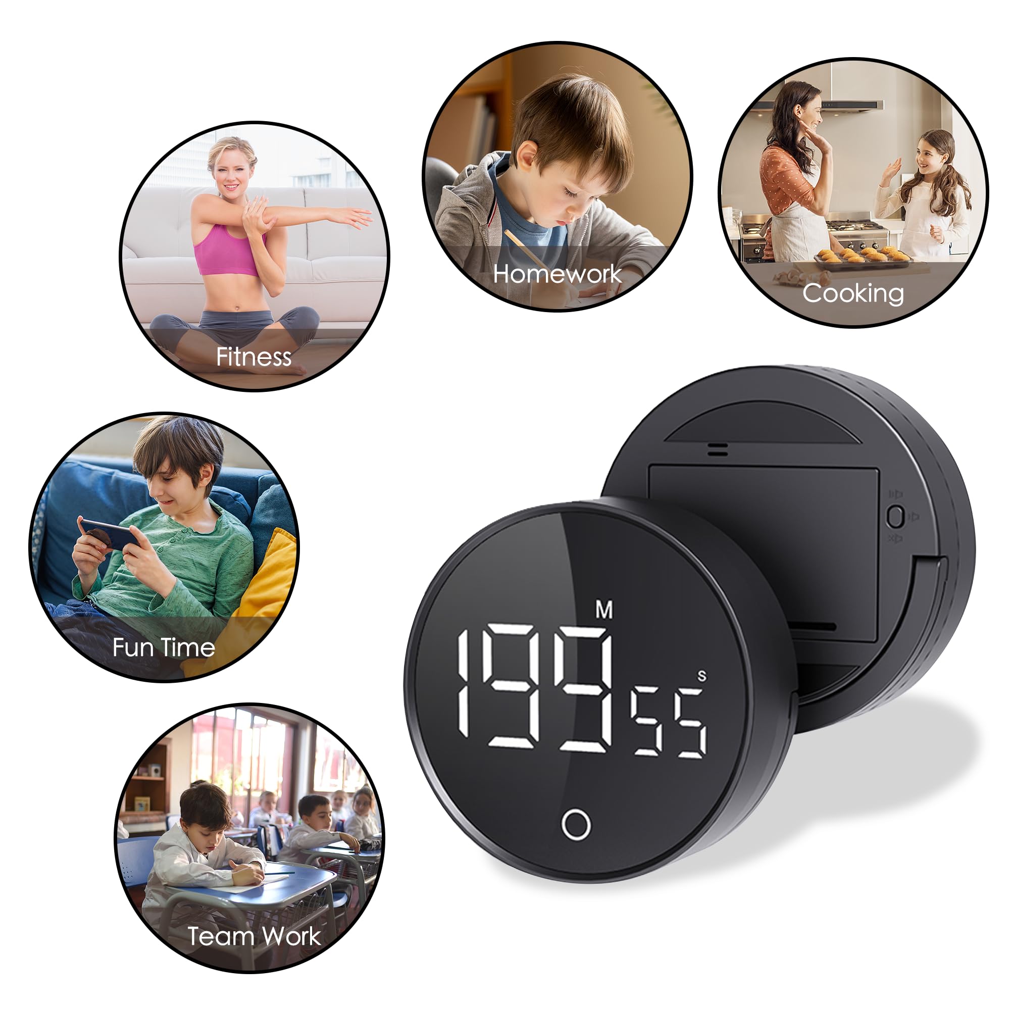 Cyfrowe timery kuchenne, wizualne timery, magnetyczne odliczanie, inteligentny timer, duży wyświetlacz LED, 200 minut, regulacja głośności, do gotowania, fitnessu, nauki, łatwe dla dzieci i