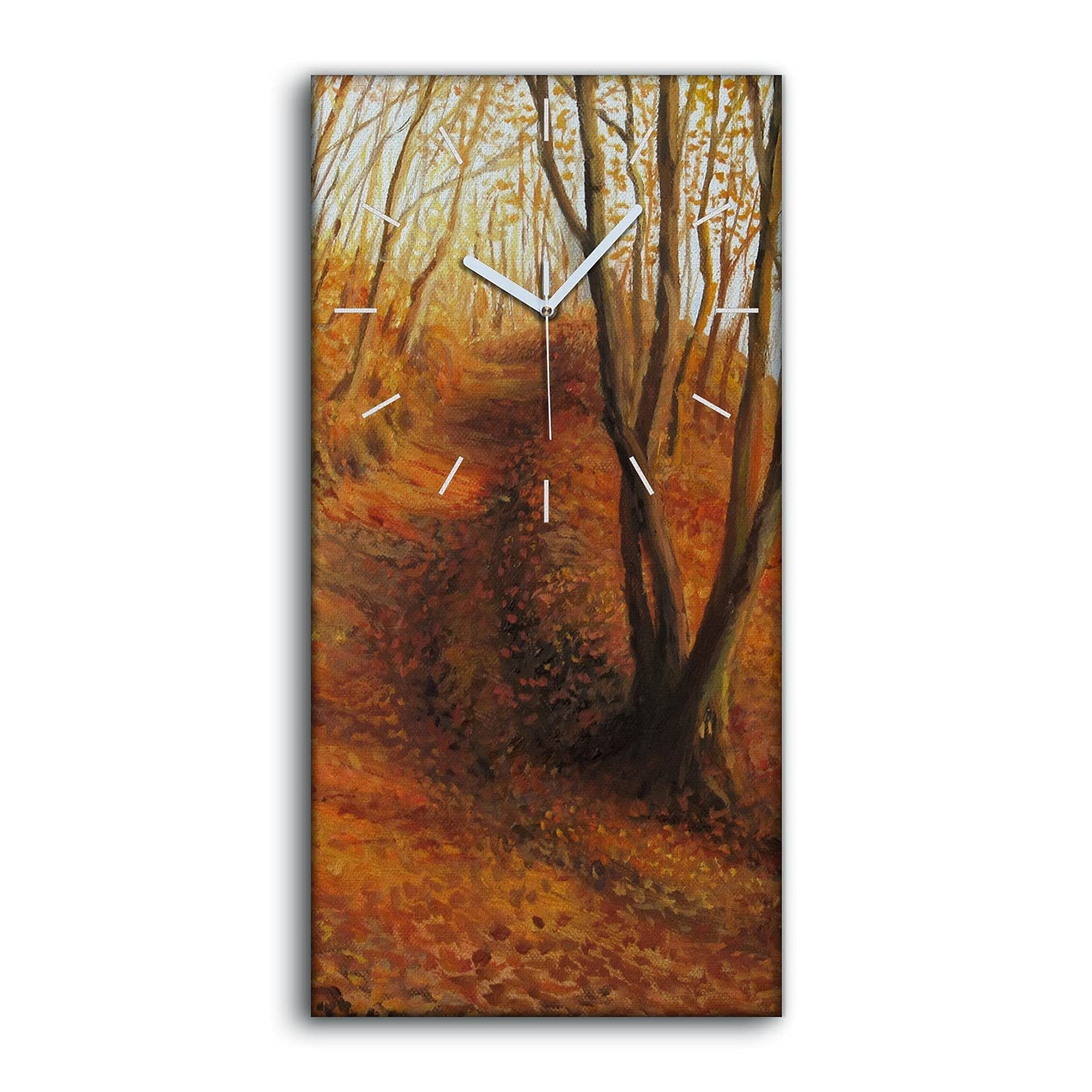 Horloge Silencieuse Salon et Chambre - Toile Murale Forêt d'Automne de 30x60cm Cadre Moderne