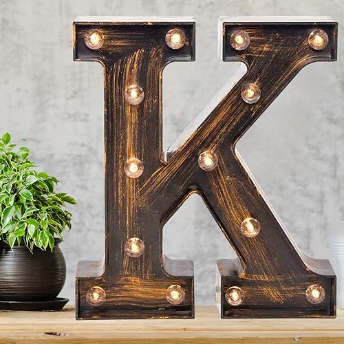 Miniatura 8 de Pooqla Letras vintage de marquesina iluminadas con luces, estilo industrial iluminado, letras del alfabeto iluminadas, para cafetería, apartamento,