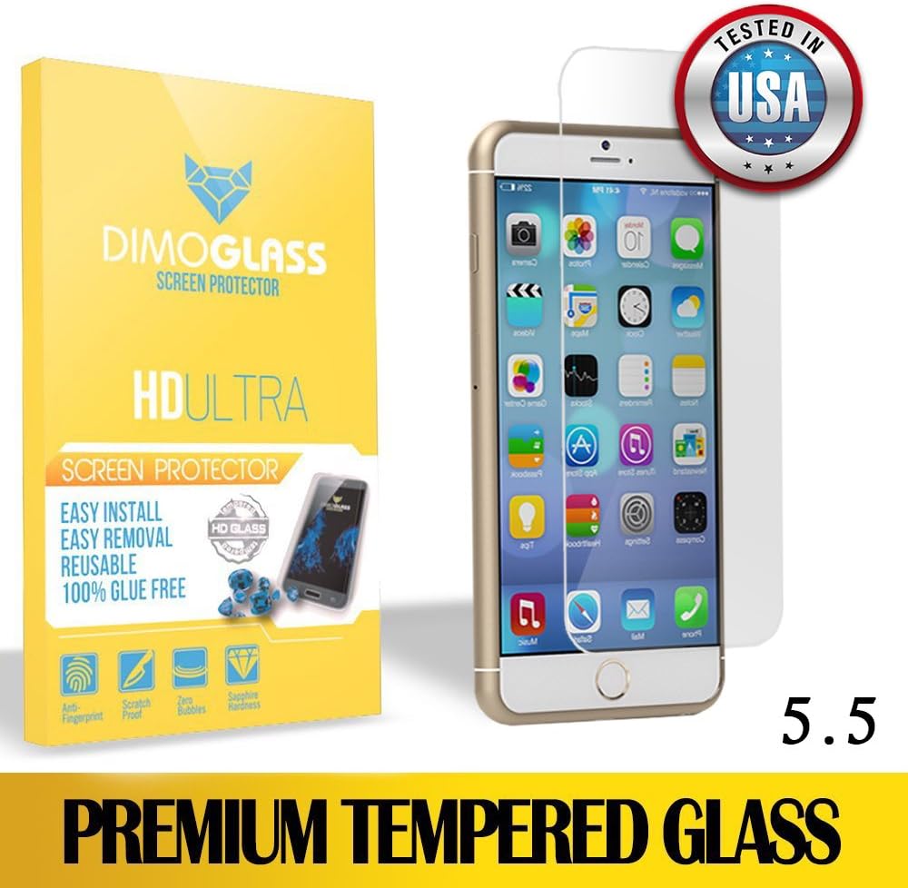 iPhone 6 Plus Screen Protector Tempered Glass - Sapphire Crystal CoatingLifetime Replacement Program [No Questions Asked], Bubble Free Best Iphone 6 Plus Tempered Glass Screen Protector - You Break It, You Lose It, We Replace It - DimoGlass Screen Protector For iPhone 6 Plus Is Designed To Fit - iPhone 6 Plus Tempered Glass Coming Soon, Order Now!! [5.5] (Ultra Clear HD)