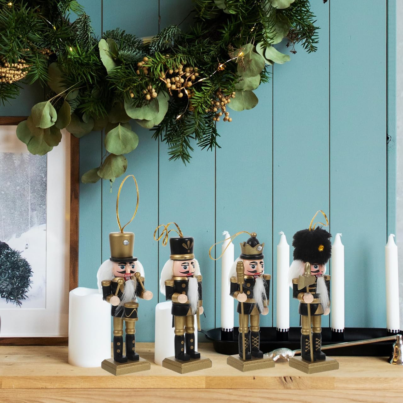 Cabilock Christmas Nutcracker Ornaments for Decorations 4pcs Wooden Christmas Nutcracker 5.1 Inches Soldier Figurines Ornament for Tabletop Fireplace and Holiday Decor