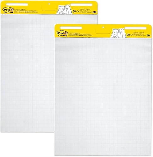 Post-it - Notas adhesivas para caballete, para colgar en la pared, rejilla blanca, 29.9 x 25.0 pulgadas (30.000 x 24.961 in), 30 hojas x 2 paquetes