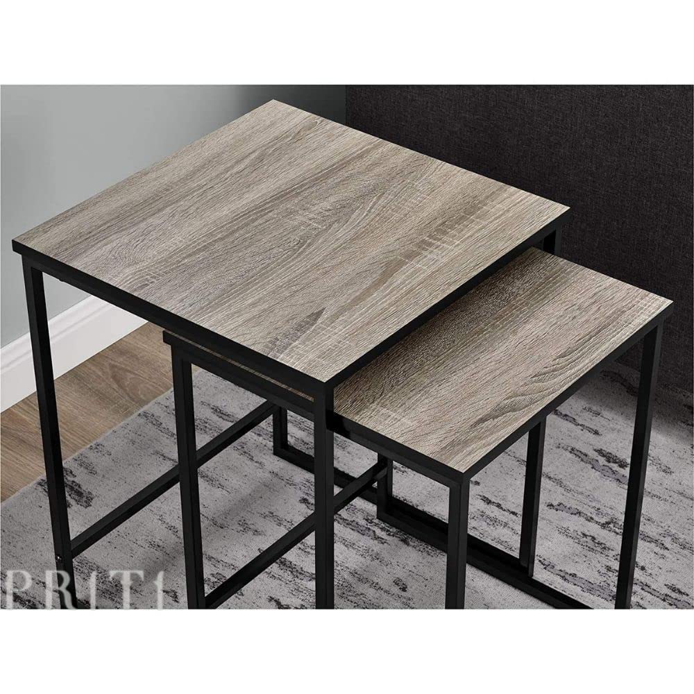 Priti Modern Nesting Side Tables with Metal Frame and Wooden Top 1