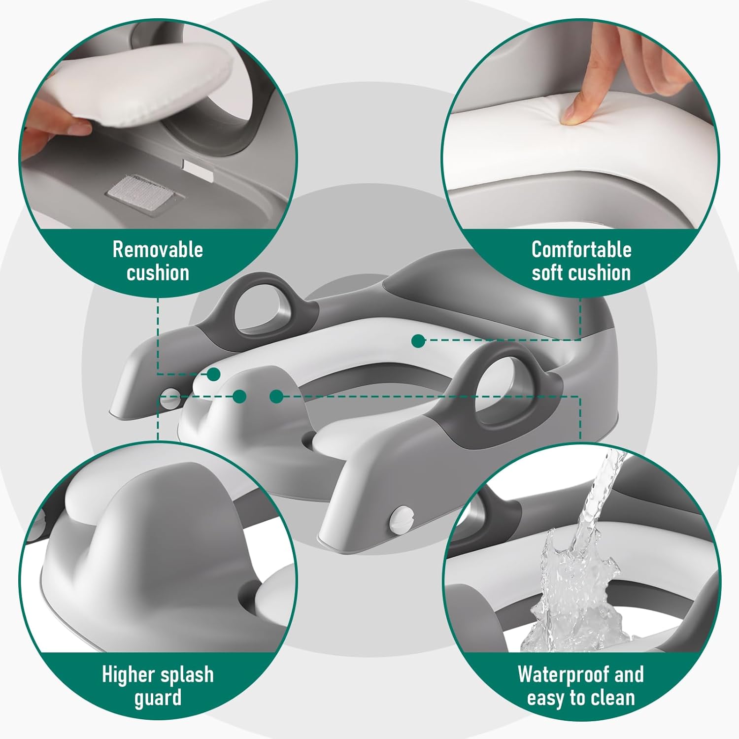 Potty Training Seat with Step Stool Ladder for Kids and Toddler,Wiifo Sturdy Potty Ladder with Soft Padded Cushion for Toddler Boys and Girls(Light Grey) 2025 New Version - Image 6