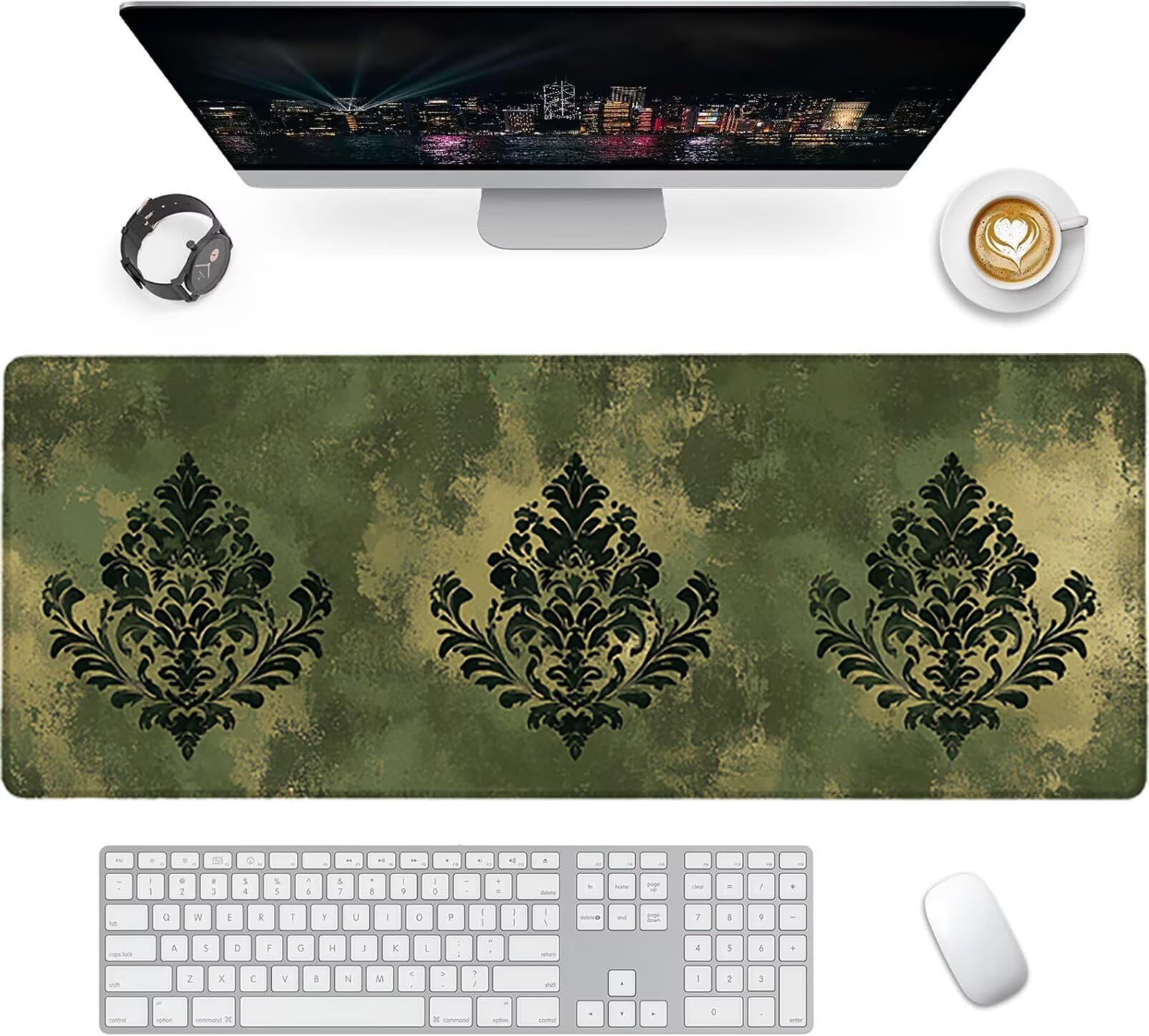 Lpfieonn Retro Schreibtischunterlage XXL, Grün Schreibtischunterlagen Großes, Gaming Mousepad XXL mit ernähter Rand und Rutschfeste Gummibasis, Desk Mat für PC/Laptop/Mausa 120x60cm PF-2320