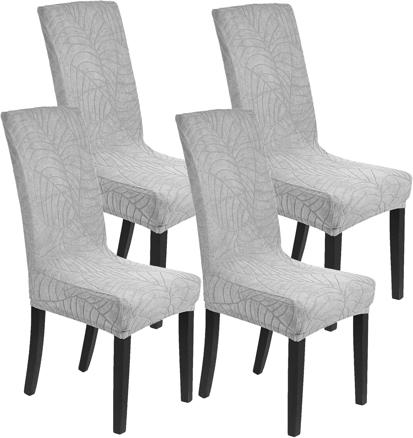 M METERXITY 4-Pack Waterproof Chair Cover, Dining Room Stretch Jacquard Chair Covers Protectors Removable Washable Chair Slipcovers for Home/Hotel/Restaurant [Light Grey]