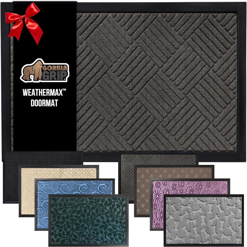 (70cm x 43cm , Gray: Diamond) - Gorilla Grip The Original Durable All-Natural Rubber Door Mat, Indoor Outdoor, 2 Sizes and 8 Colours, Large 27.6" x 17.0" , Waterproof, Low-Profile, Easy-To-Clean (Grey: Diamond)