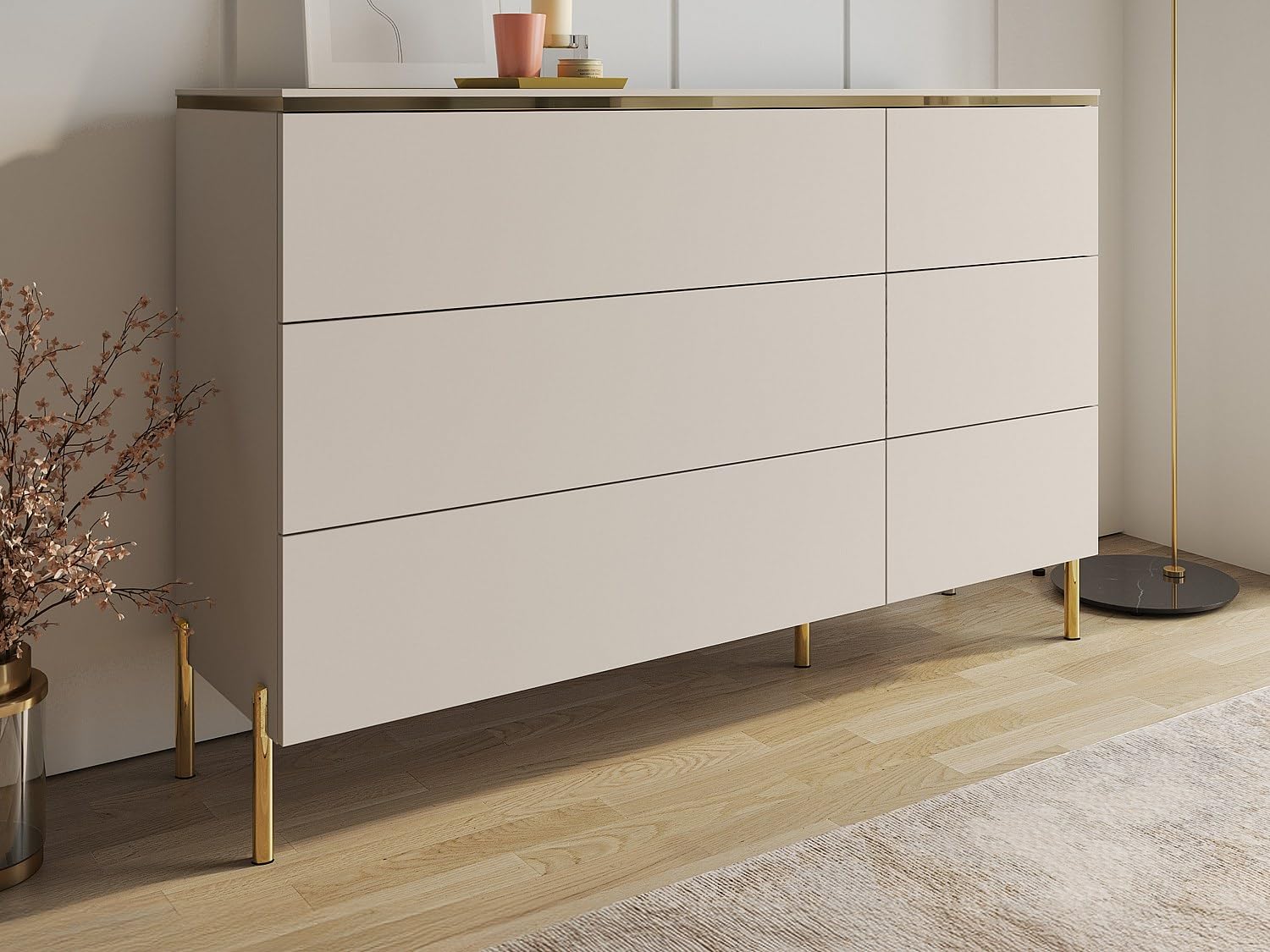 Pascal Morabito-Comò 6 cassetti Beige e Dorato - VUKIA