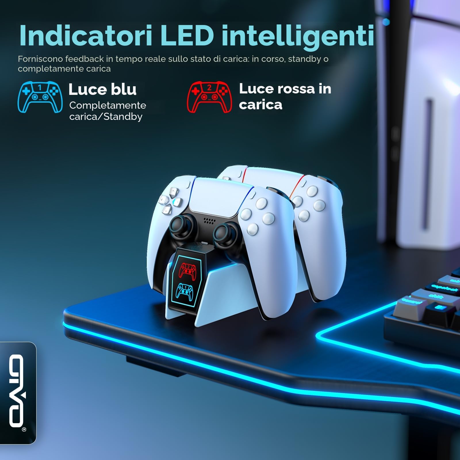 OIVO Base Ricarica PS5, 2.5H Rapida Caricatore Controller PS5 con EU-Adattatore e Indicatore LED, Caricatore Joystick PS5 per Playstation 5 Controller, Accessori PS5
