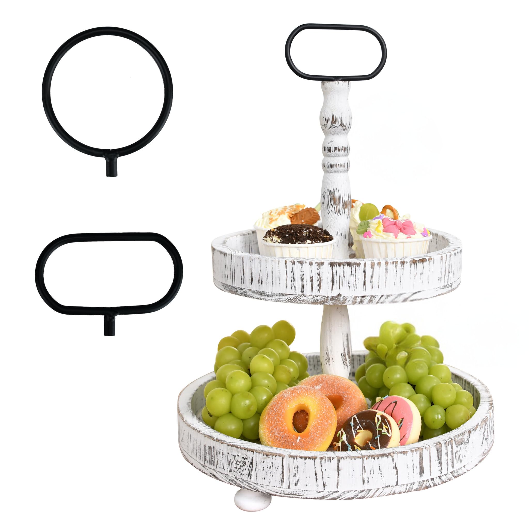 Summer 2 Tiered Tray Stand, White Tiered Tray Decorative Trays – 2 Tier Cupcake Stand - 2 Tier Serving Tray - Tiered Tray Decor