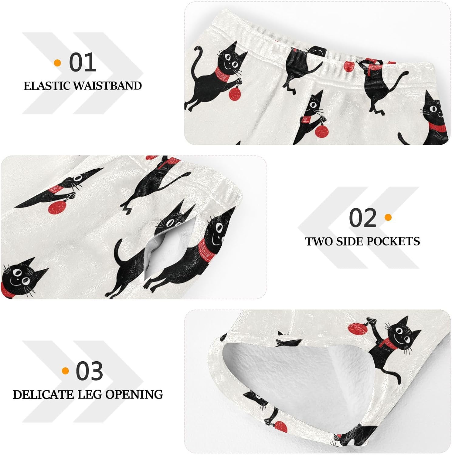 visesunny Cute Black Cats Wearing Red Scarves Boys Pants for Kids Fleece Bottoms Long Jogger Pants Trousers Pocket Size 6-14Y