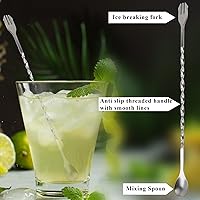 Vista 4 de Cuchara de bar y muddler de cóctel, cóctel de acero inoxidable de 10 pulgadas, Mojito Muddler, lindo muddler con mango antideslizante de silicona.