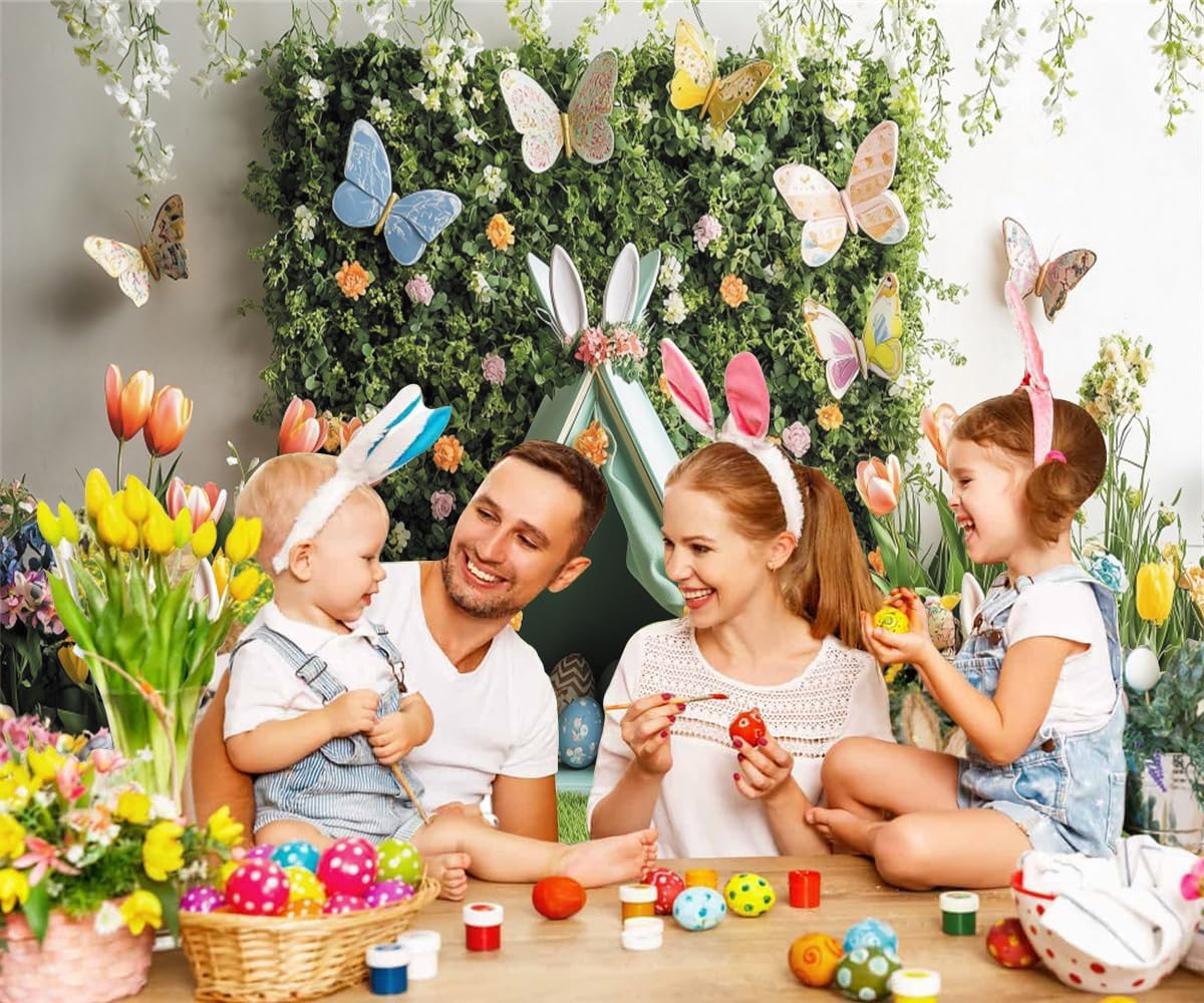 Easter Backdrop 10x8ft Colorful Flower Butterfly Egg Spring Easter Backdrops for Photography Spring Floral Themed Scene Photo Background for Birthday Baby Shower Party Decorations Photo Booth Props