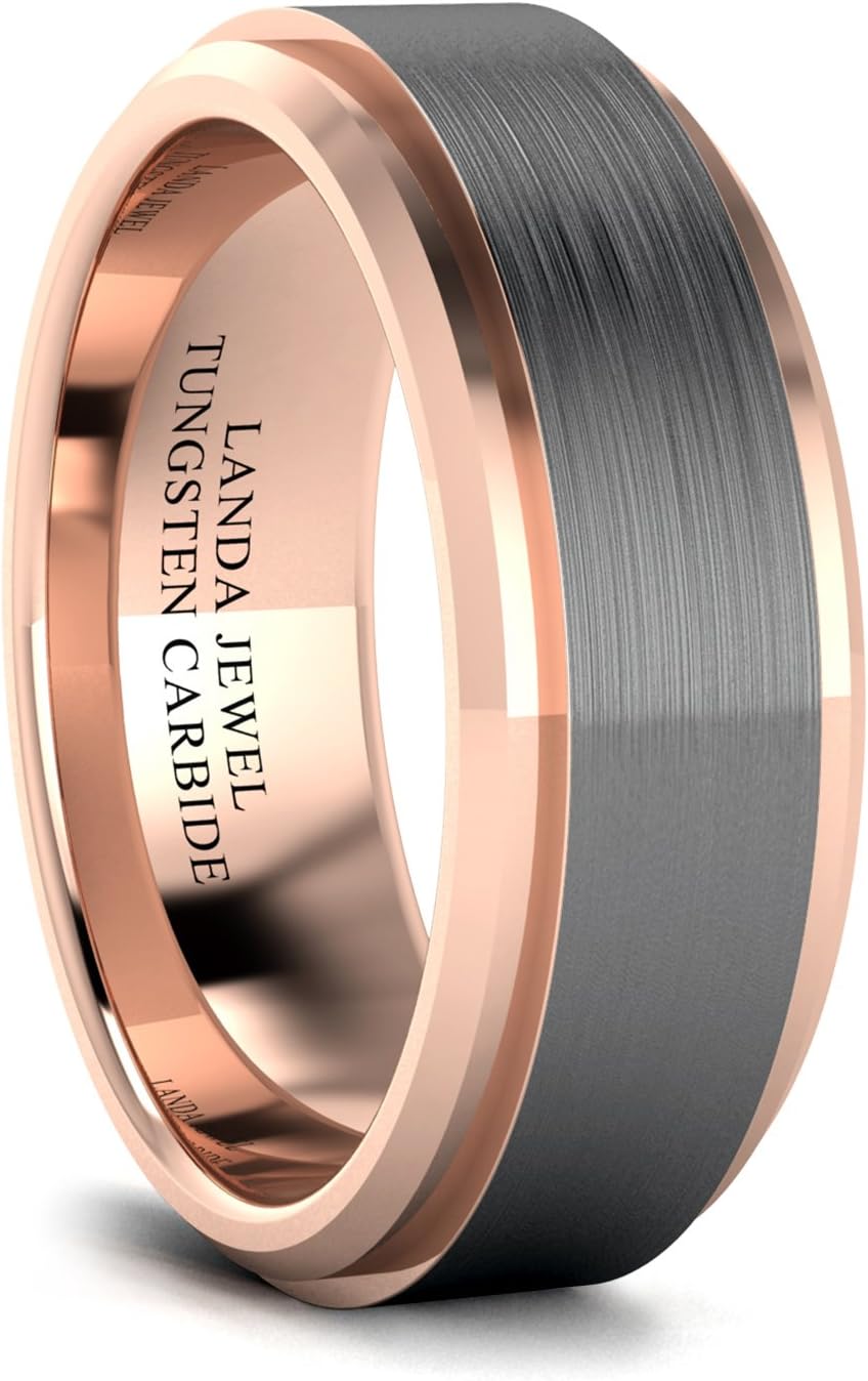 LANDA JEWEL Tungsten Carbide 8mm Wedding Band for Men Beveled Edges Highly Polished and Center Brushed Comfort Fit