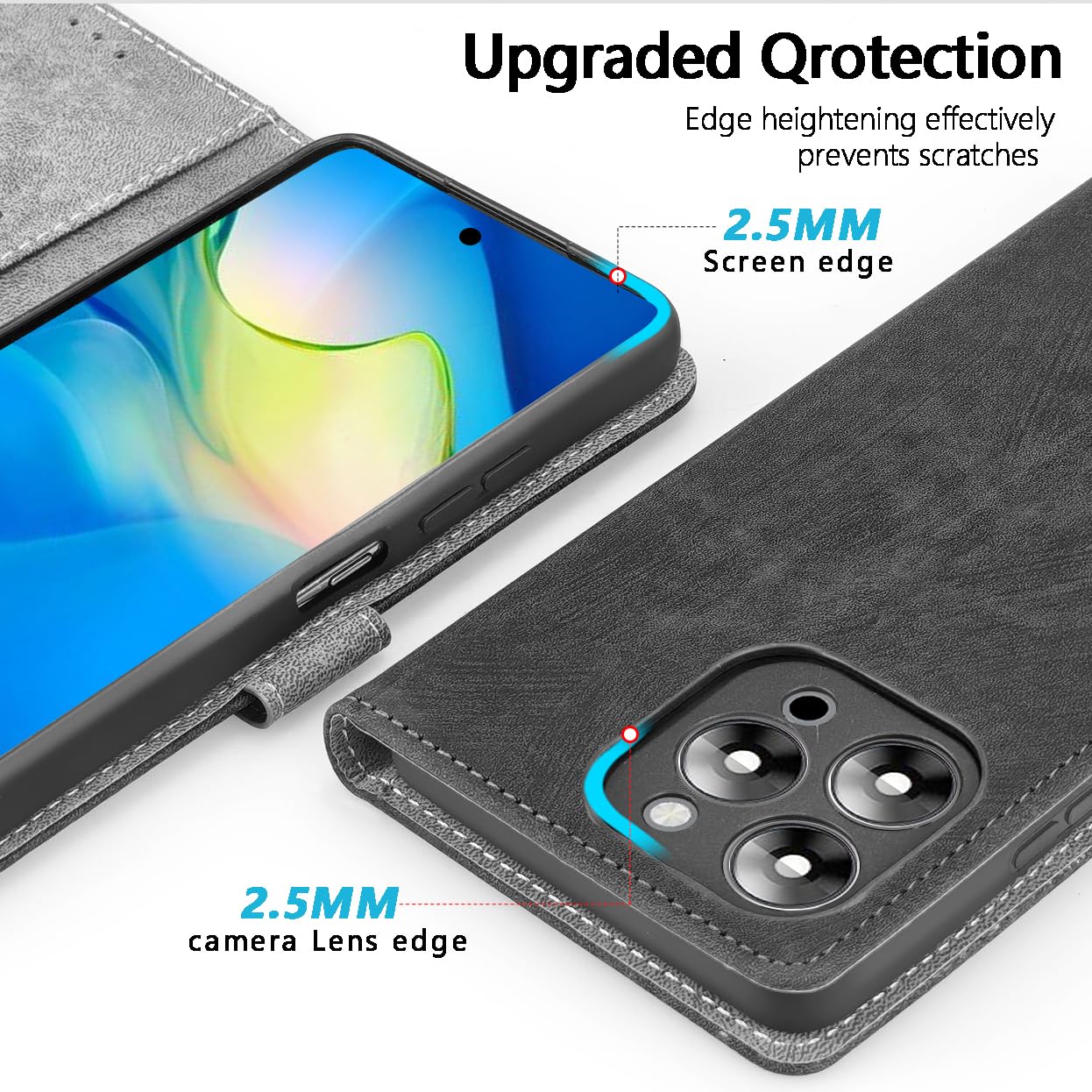 SEAHAI Case For Doogee N55 Plus, Cute Cat Pattern Premium PU Leather Wallet Shockproof Flip Cover With Kickstand/Credit Card Slots/RFID Blocking/Magnetic Close, Rose Gold - View #3