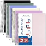 ONAVIA 5 Subject Spiral Notebook, 3 Pack, College Ruled, 9 x 11 in, 200 Sheets Each, Poly Cover School Notebooks for Study, Homework and Test Prep, Green, Pink, Cornflower