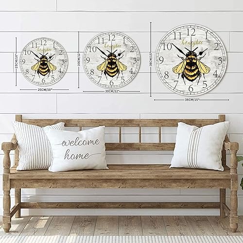 Miniatura 8 de Reloj de pared retro estilo granja, abejas de abejas de miel, estilo antiguo, reloj de madera silencioso, sin tictac, funciona con pilas, reloj
