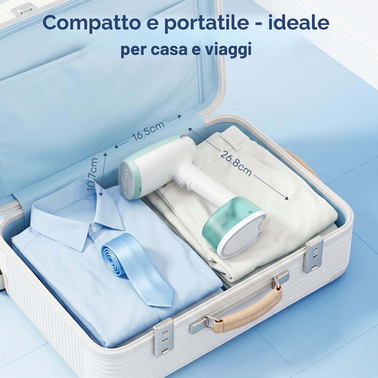 Ferro da Stiro Verticale, Stiratore a Vapore Portatile 1500W con Serbatoio 365ml, 2 Modalità Vapore, Spazzola per Tessuti, Vaporetta da Viaggio per Casa e Ufficio, Pronto in 25 Secondi