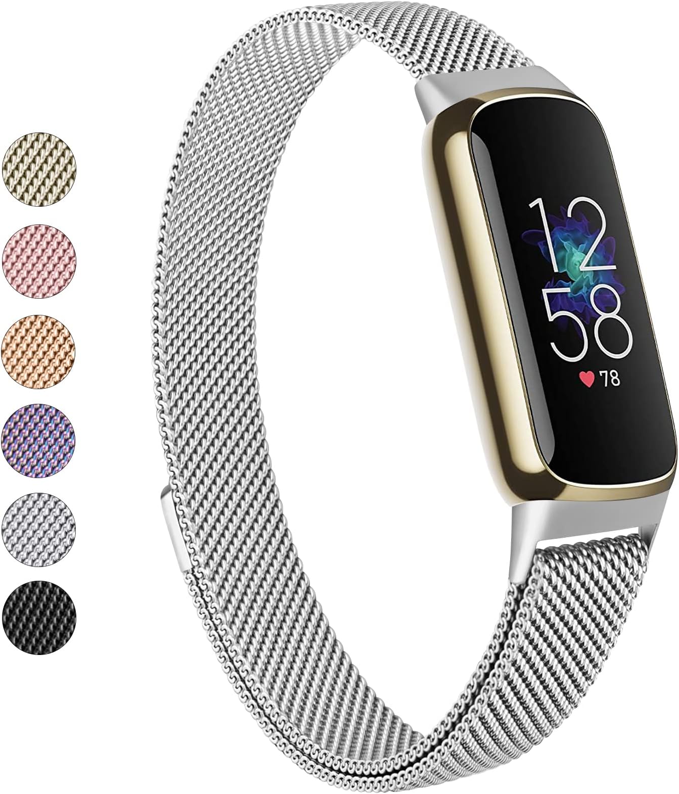 Metal Band Compatible with Fitbit Luxe Bands, Stainless Steel Mesh Loop Adjustable Wristband Replacement Strap for Fitbit Luxe/Luxe Special Edition Fitness Tracker Women Men