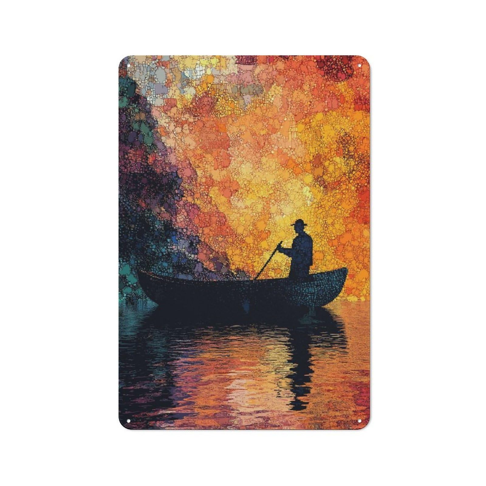 Junmoney Silhouette Rowing At Sunset Retro Tin Wall Plaque 30X20cm For Dining Room Or Kitchen, For Home Decor Collectors