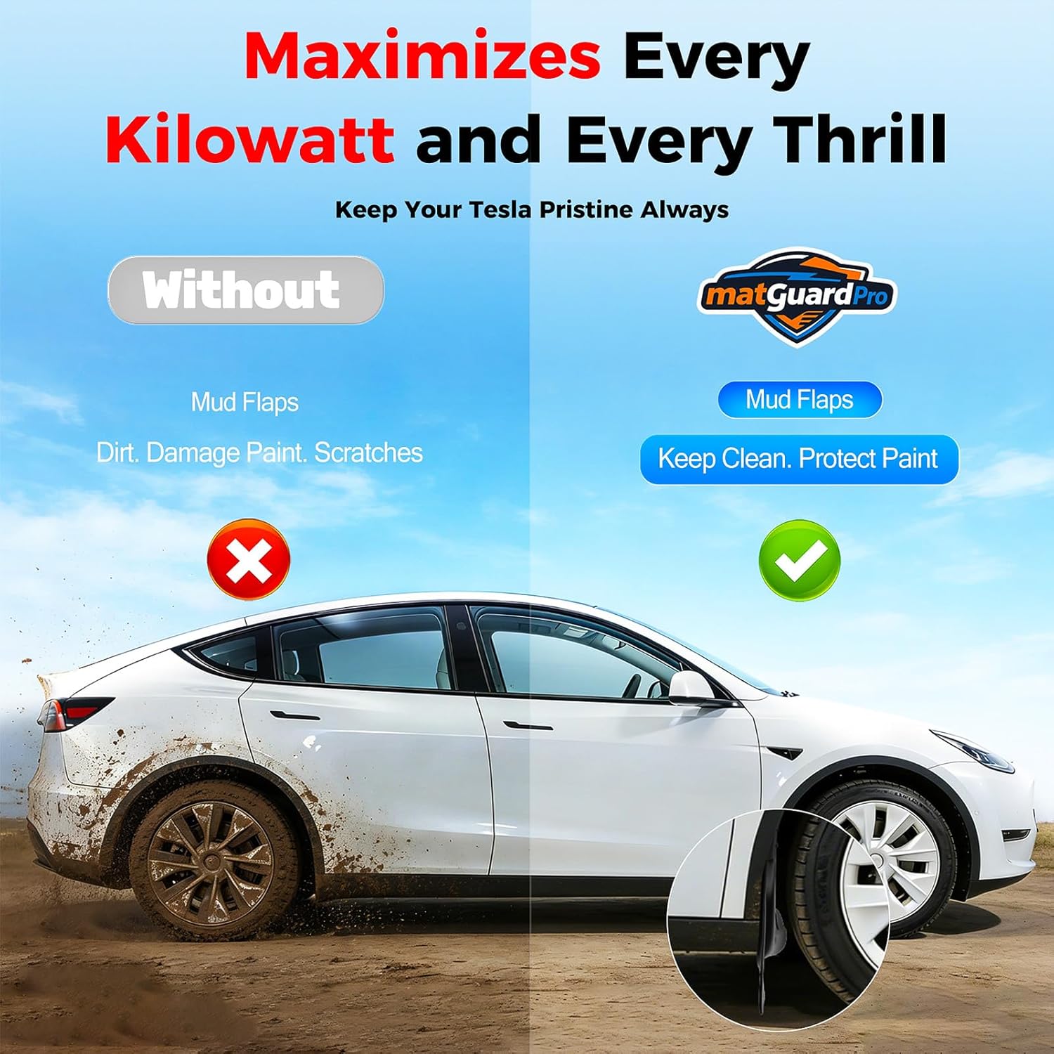 2026 Tesla Model Y Juniper Mud Flaps [Easy Installation, Paint Protection, OEM Fashion], Front & Rear Splash Guards Kit for Tesla Model Y Juniper Accessories 2025-2026, Black