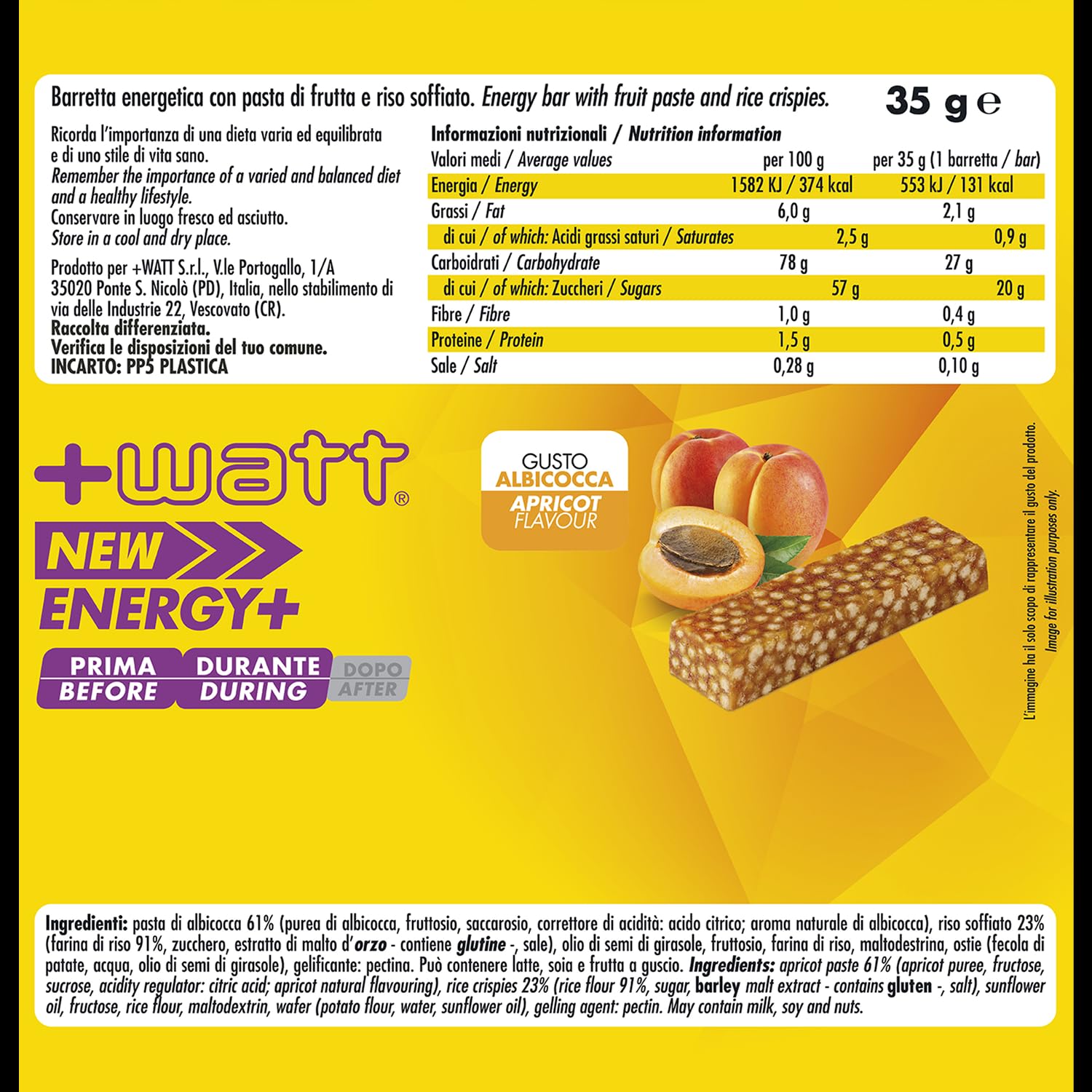 NEW ENERGY+ – Barretta energetica alla frutta con riso soffiato (Albicocca) – Box 24 pezzi