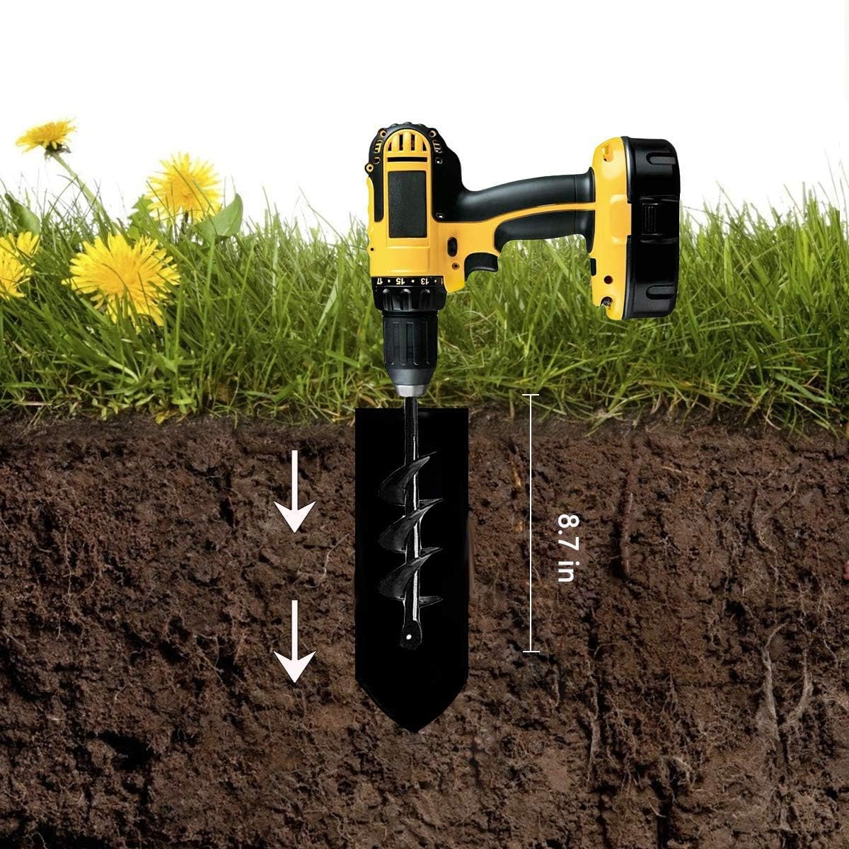 Lxiyu Auger Drill Bit Garden Spiral Hole Drill,Easy Planter Bulb & Bedding Plant Augers -Earth Auger Bit Post or Umbrella Hole Digger for 3/8" Hex Drive Drill (1.6in x 8.7in)