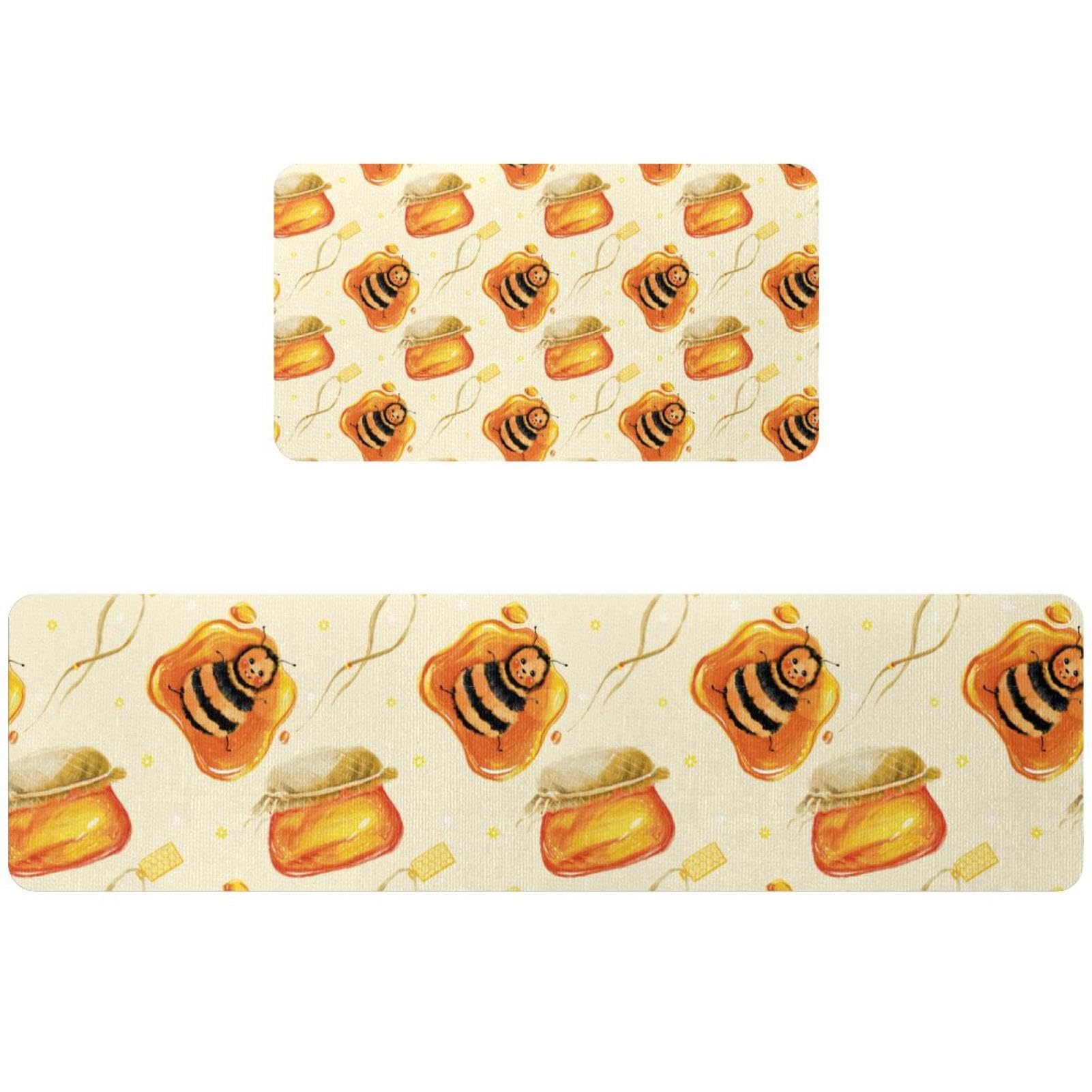 Tapis de cuisine antidérapants contre les glissades : lot lavable motif pot de miel