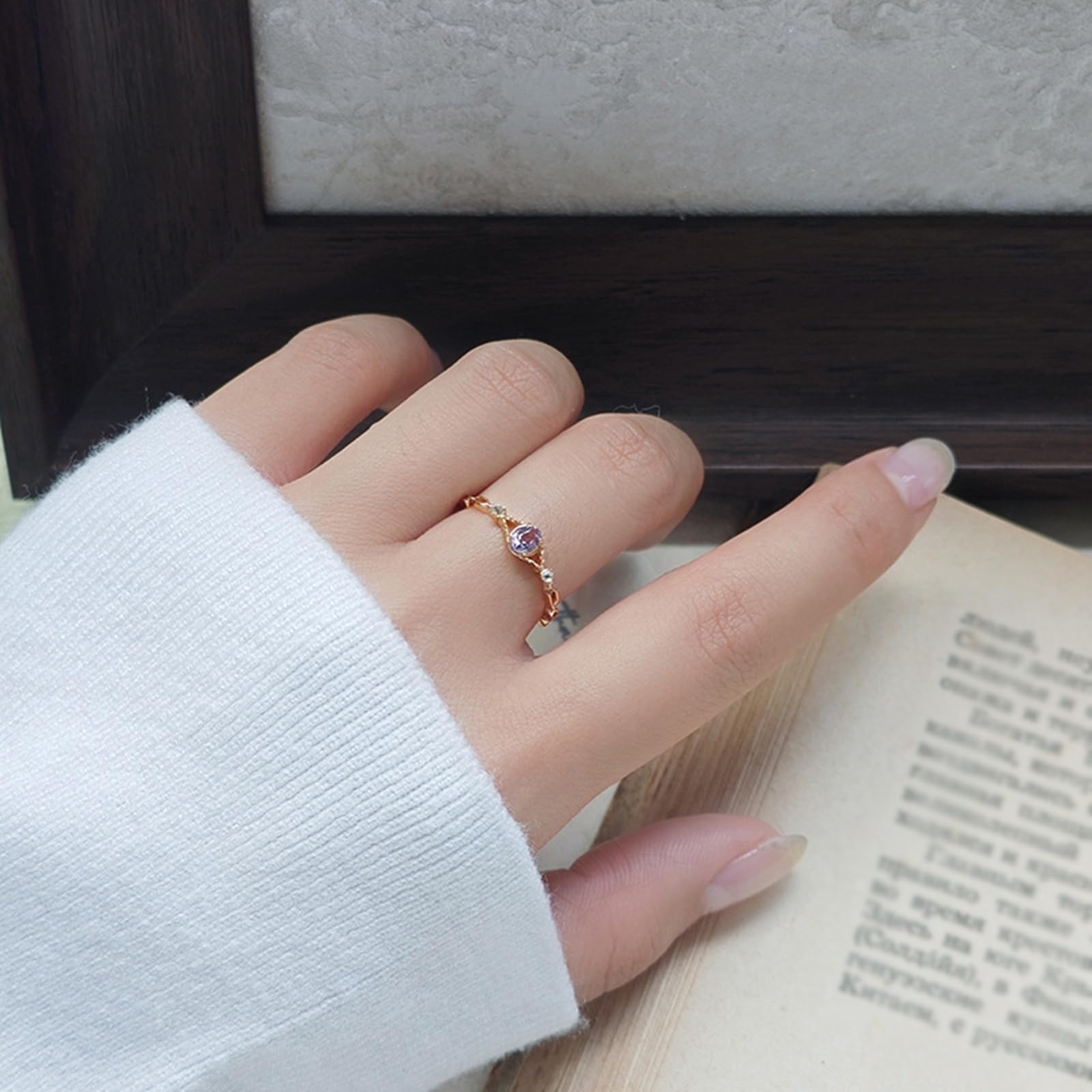 Anillo apilable de oro de 9 K/14 K/18 K, fino, vintage, calado, amatista, topacio, anillo de compromiso, joyas de oro real para mujer,