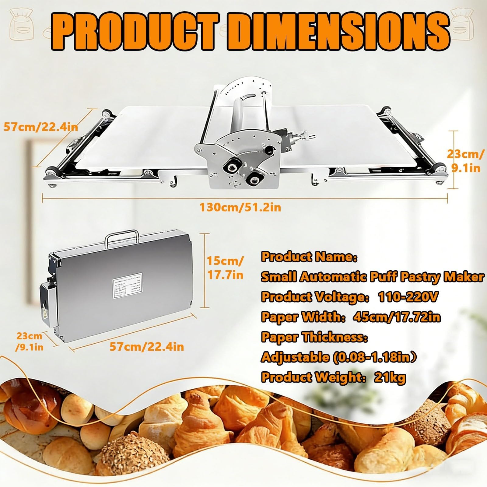 Macchina Pasta Fresca Elettrica – Sfogliatrice Multifunzione con Spessori 2–30 mm, Antiaderente PP, Base Acciaio, per Croissant, Pizza, Lasagne e Pasta all’Uovo