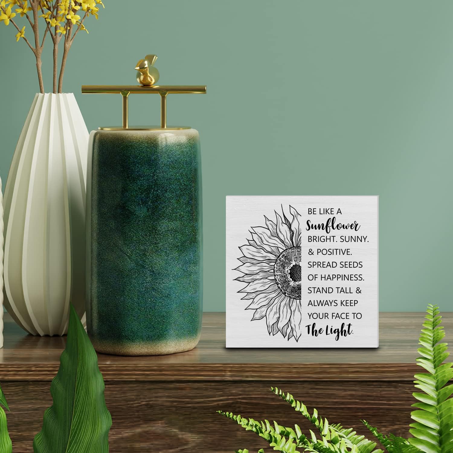 Country Sunflower Wood Box Sign Decor Desk Sign Be Like a Sunflower Bright Quote Wooden Box Block Sign Rustic Home Office Shelf Wall Decoration