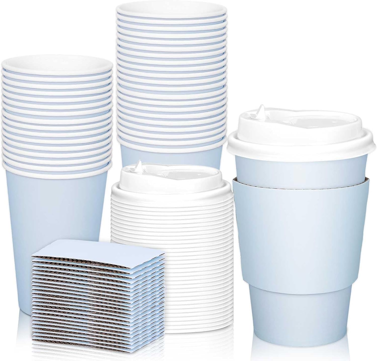 JarThenaAMCS 50 Set Easter Light Purple Disposable Coffee Cups with Lids and Sleeves 12oz Purple Paper Drinking Cups for Home Restaurant Wedding Birthday Baby Shower Bachelorette Party Supplies