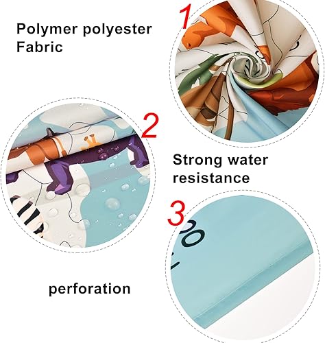 Miniatura 4 de Ikfashoni Juego de 4 cortinas de ducha con diseño de mapa del mundo de animales, con alfombras antideslizantes, cubierta para tapa de inodoro y