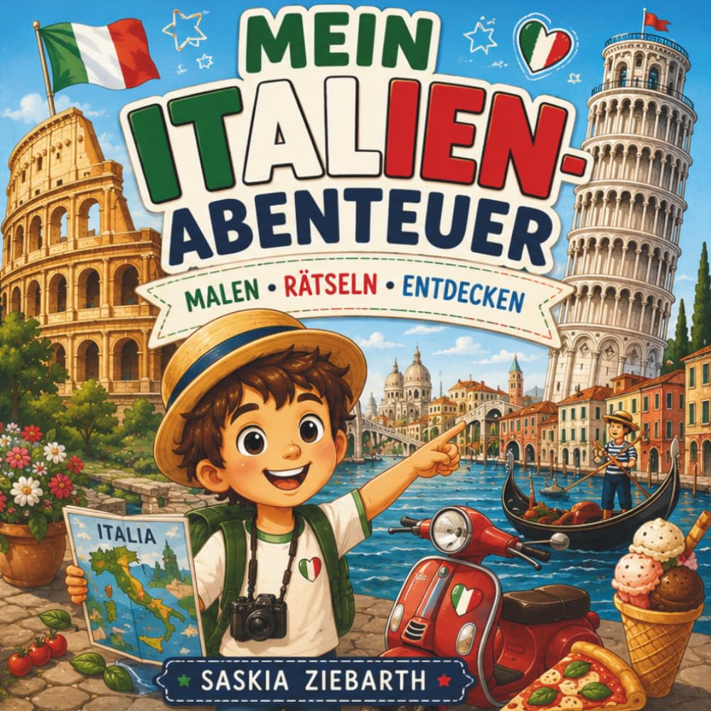 Mein Italien-Abenteuer: Malen, Rätseln & Entdecken – Das große Italien-Mitmachbuch für Kinder mit Ausmalbildern, Spielen, Wissen und kreativen Aktivitäten
