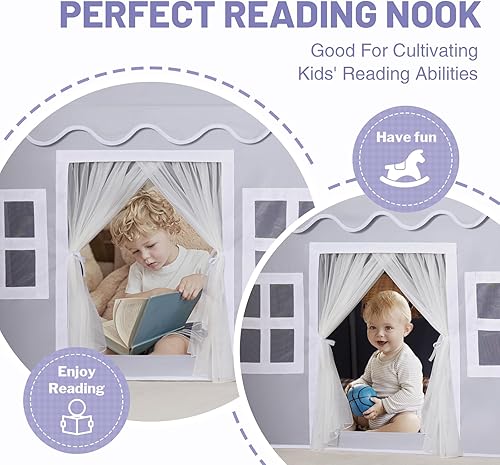 Miniatura 13 de Tienda de campaña para niños en el interior: con alfombra, guirnalda de borlas, luces de estrella, tienda de campaña para niñas pequeñas, casa