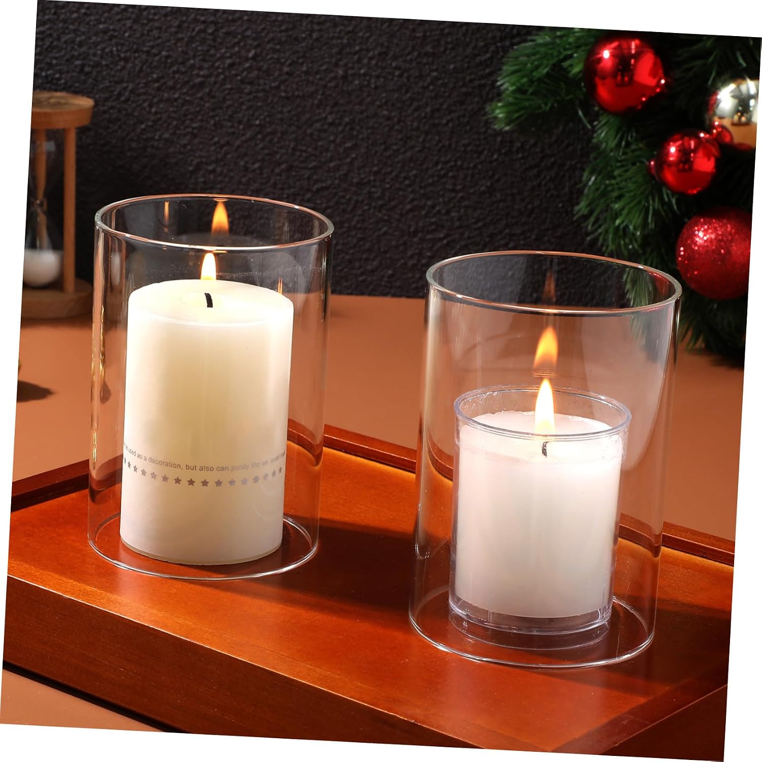 OUNONA 2Pcs Glass Candle Shade Cylindrical Windproof Candle Cover Decorative Glass Holder for Home Dining Room Open Ended Design